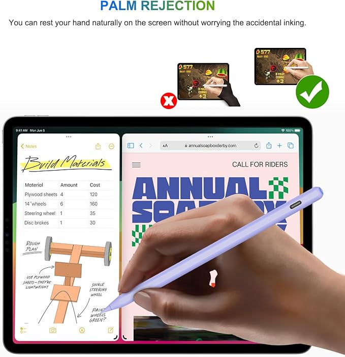 Pencil 2nd Generation Wireless Charging Pencil for iPad with Tilt &amp Palm Rejection Magnetic Stylus Pen for ipad Air M3/3/4/5 iPad mini 5/6 ipad 6/7/8/9/10/11 Gen ipad Pro 11/12.9 (Purple)