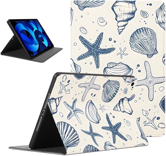 Aesthetic Summer Shells Tablet Case for iPad Air 5th/4th 2022/2020 10.9/Air 11(M3 2025/M2) 11 Cute Ocean Beach Starfish Pattern Cover for Girl Women Trendy Protective Flip PU Leather Funda