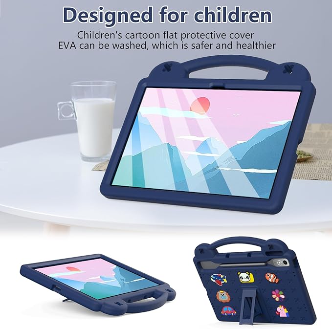 Compatible with Lenovo Tab P12 12.7 inch(2023) Tablet Case Lightweight Shockproof Protective Case with Shoulder Strap &amp Stand Handle for Girl Kid Gift - Navy Blue