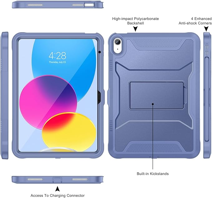 Soke Case for iPad (A16) 11th Generation 11-inch 2025 iPad 10th Generation 10.9-inch 2022 with Built-in Screen Protector and Kickstand Rugged Full Body Protective Cover - Lavender Gray