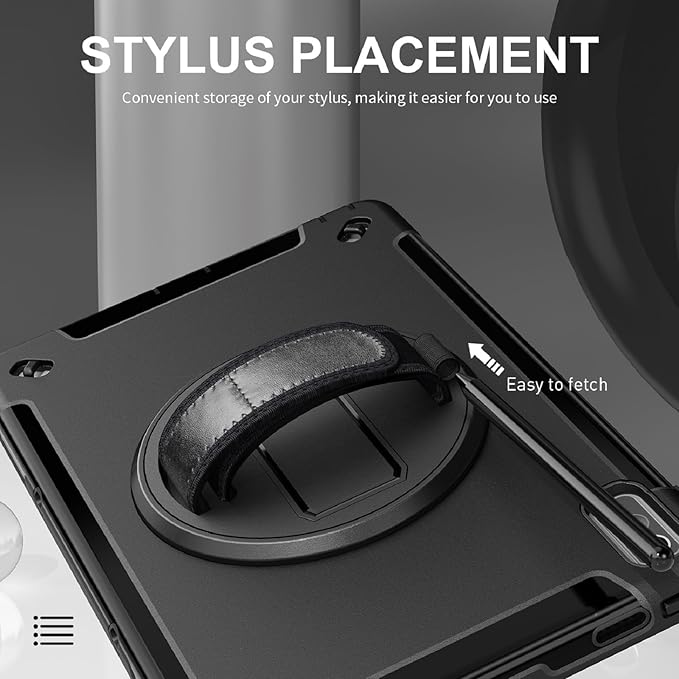 Junfire Protective Case for Lenovo Tab P11 2nd Gen 11.5-inch 2023 Shockproof Rugged Lenovo P11 Gen2 Case TB350FU/TB350XU with 360°Rotating Kickstand/Hand Strap/Shoulder Strap-Black