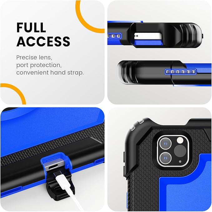 Timecity Case for iPad Pro 11 inch 4th Generation 2022 Shockproof Case with Screen Protector &ampPencil Holder+Rotating Stand+Handle for iPad Pro 11 2021/2020/2018 (3rd 2nd 1st Gen) - Dark Blue