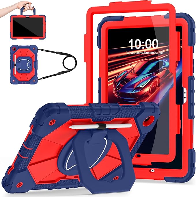 Case for Samsung Galaxy Tab A11+/A9+ Plus 11 Inch with Screen Protector Rotating Stand/Pen HolderMilitary Grade Shockproof Cover for Galaxy Tab A11 Plus/A9 Plus CasesNavy Red