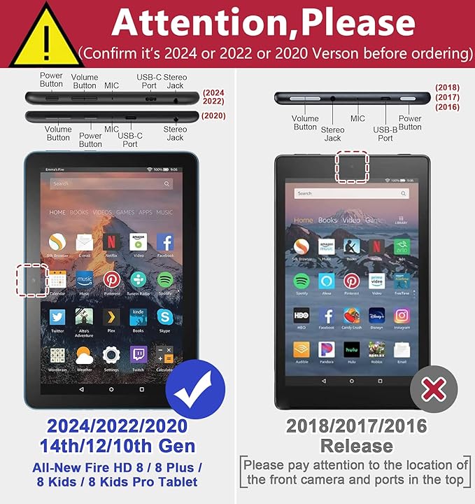 Grifobes Case 8/8 Plus [Only for 2024/2022/2020 Released 14th/12th/10th Generation] Premium PU Leather Folio Stand Smart Auto Wake/Sleep Cover with Built-in Stylus Holder/Pocket Marble Deep Blue
