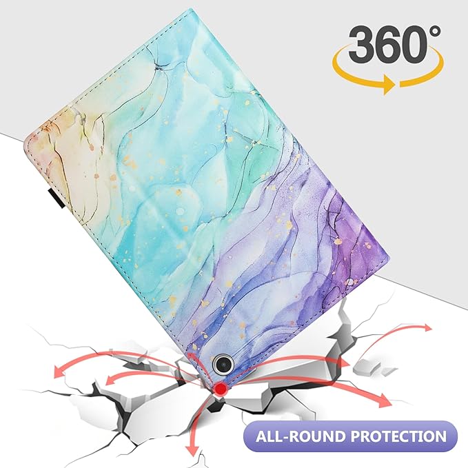 Dteck Case for Amazon Fire HD 10 and Fire HD 10 Plus (11th Generation 2021 Released) Lightweight Premium PU Leather Flip Folio Stand Wallet Case with Card Slots Stylus Loop Elastic BandMarble