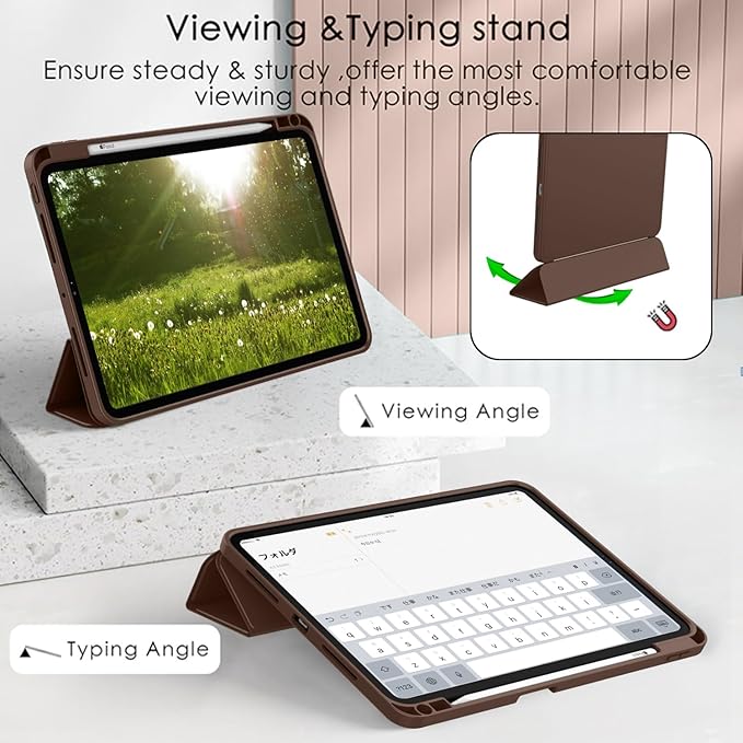 ZryXal New iPad Pro 13 Inch Case (M5) 2025 / (M4) 2024 with Pencil Holder Smart iPad Case [Support Pencil Pro and Pencil (USB-C)] Support Touch ID and Auto Wake/Sleep (New Chocolate)