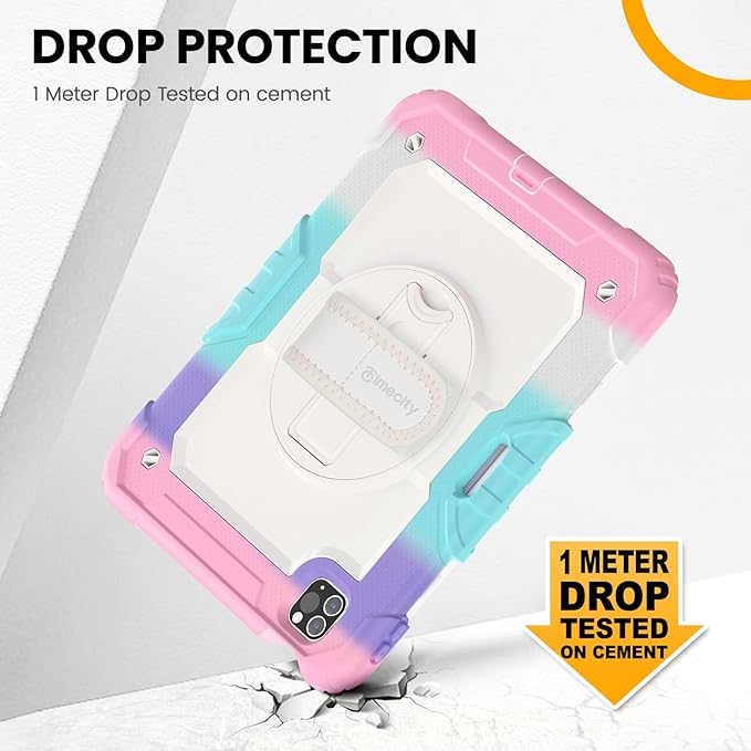 Timecity Case for iPad Pro 11 inch 4th/ 3rd/ 2nd/ 1st Generation Full-Body Protective Case with Screen Protector Rotating Stand/Handle Pencil Holder for iPad 11 Inch 2022/2021/2020/2018-Pink Camo