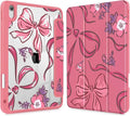 Mektron Case for 2026 iPad Air 13 inch M4 Cover Compatible 2025 iPad Air 13 inch M3 2024 iPad Air 13 inch M2 with Pencil Holder Shockproof Clear Shell Flowers-Bows-Red