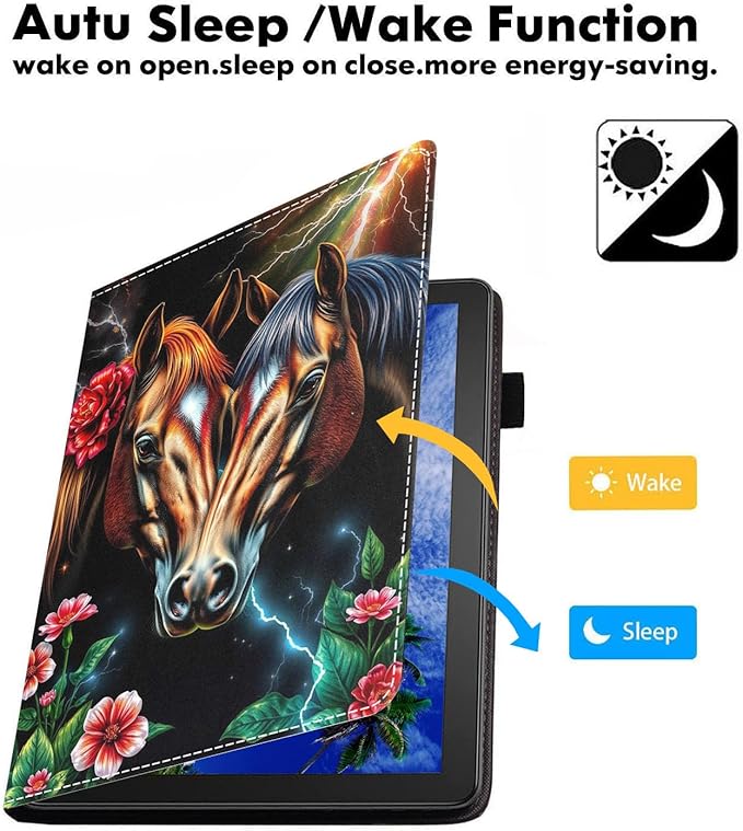 Case for Amazon Fire HD 10/HD 10 Plus Tablet 10.1 (13th/11th Generation 2023/2021 Release) Slim PU Leather Cover with Card Slot &amp Auto Wake/Sleep Horse