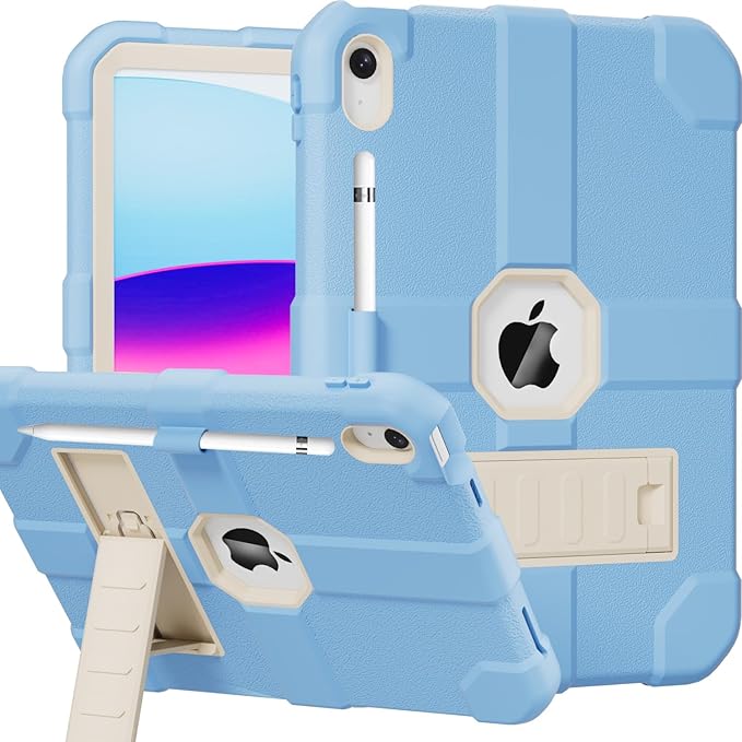 Case for iPad (A16) 11th Generation 11 Inch 2025 / iPad 10th Generation 10.9 Inch 2022 Rugged Heavy Duty Protective Cover [Built-in Pencil Holder ] for iPad 11/10 Gen (LightBlue/White)