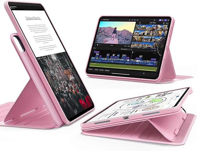 ESR for iPad Pro 13 Inch Case (M5/M4) 2025/2024 Rotating Case with Removable Magnetic Cover Adjustable Portrait/Landscape Stand 9 Standing Angles Shift Series Pink