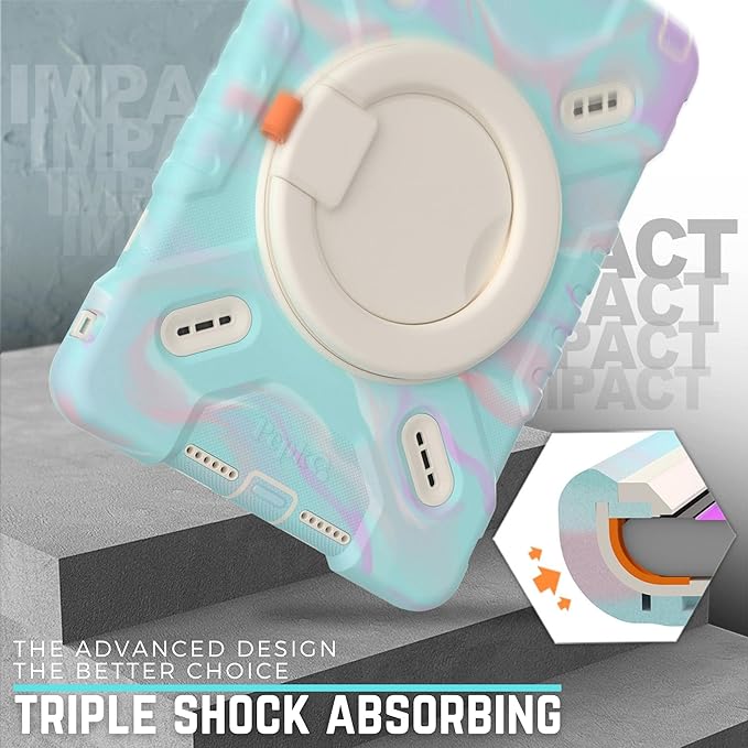 PEPKOO Triple Shockproof Case for iPad 9th/8th/7th Generation 10.2 inch 2021/2020/2019 Air 3rd Generation 10.5” Rugged Kid Cover with Pencil Holder/Handle Kickstand/Shoulder Strap Colorful Blue