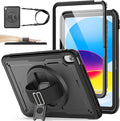 SEYMAC stock Case for iPad A16 11-inch Case 2025/ for iPad 11th/ 10th Generation 10.9'' 2022 Protective with Screen Protector Pen Holder Rotate Stand Loop Nylon Hand Strap Shoulder Strap Black