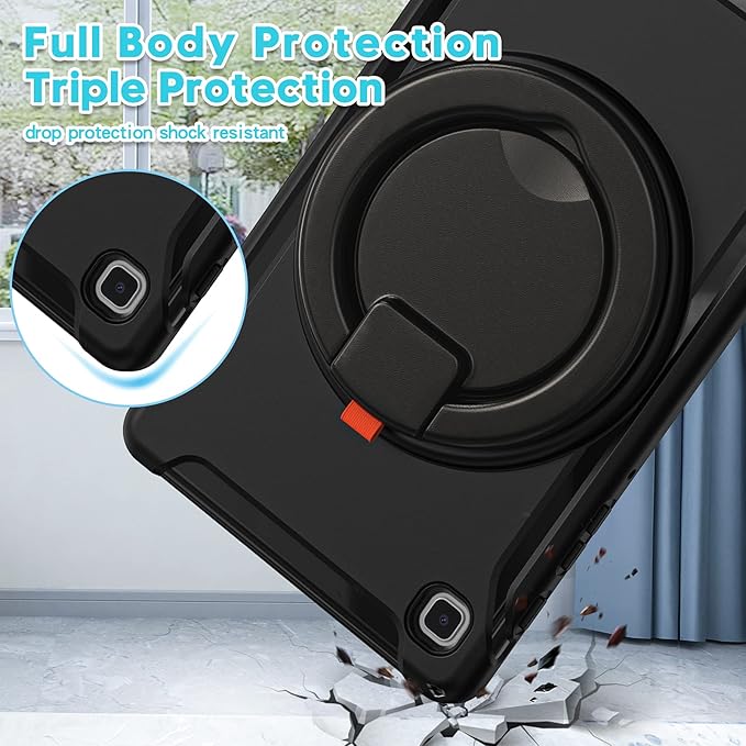Shockproof Case for Samsung Galaxy Tab A7 Lite 8.7 Tablet Techcircle Rotating Stand Handle Heavy Duty Bumper Hybrid Cover Protective Case for Galaxy Tab A7 Lite (2021) SM-T220/T225 Black