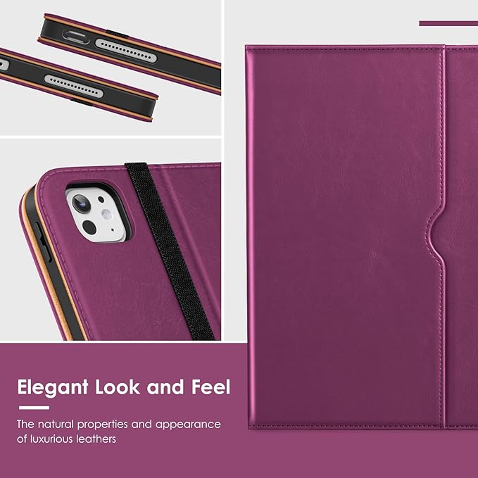 VIKESI Case for iPad Pro 13-inch M5 or M4 Released in 2025 or 2024 Leather Stand Cover with Apple Pencil Holder Auto Wake/Sleep Multiple Viewing Angles Built in Hand Strap &amp PocketPurple