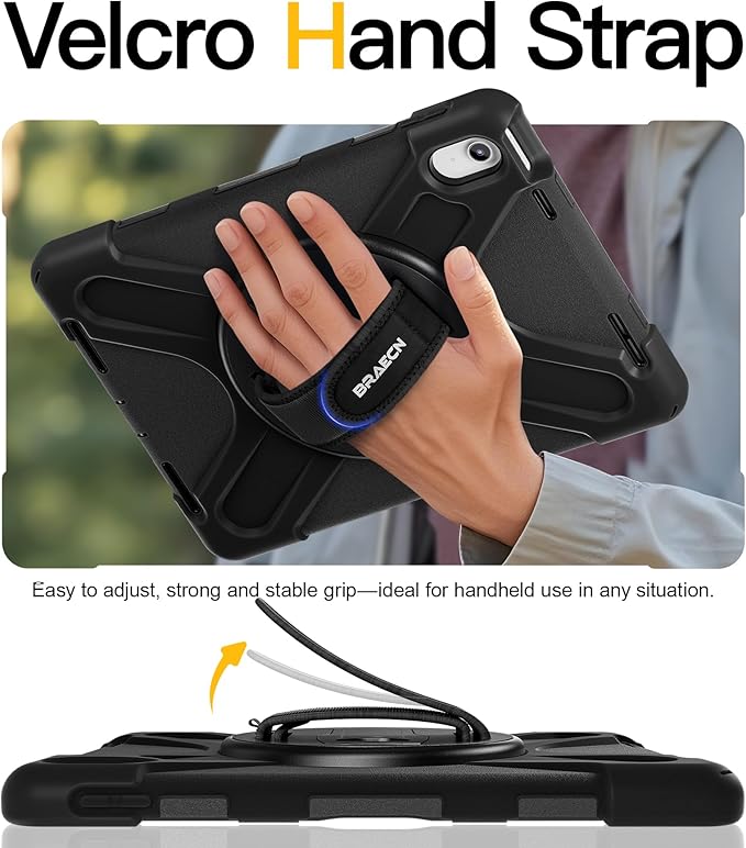BRAECN for iPad (A16) 11th/10th Generation case 11/10.9 inch 2025/2022 Heavy Duty Shockproof Protective with Pencil Holder Screen Protector 360°Rotating Stand Handle &amp Shoulder Strap Full Body Cov