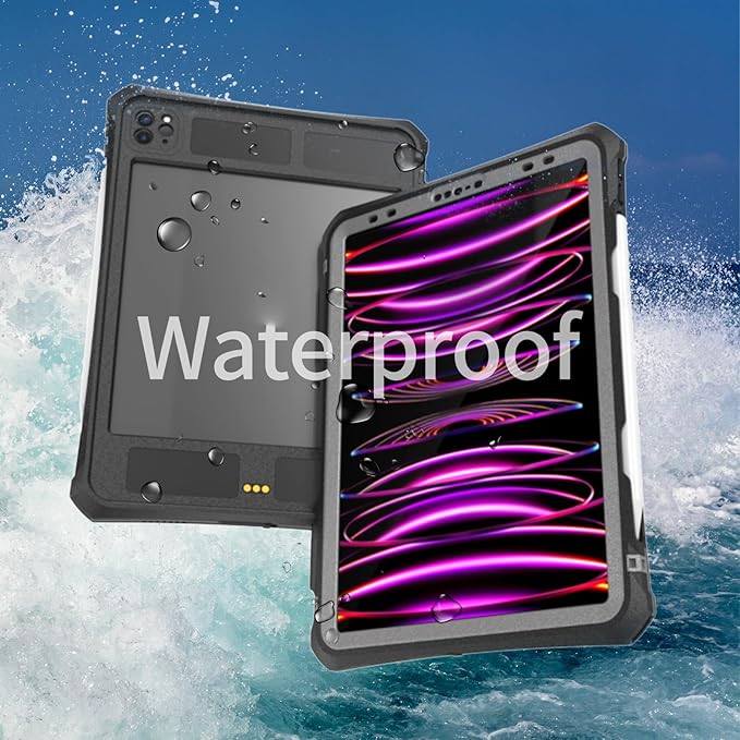 Compatible with iPad Pro 11-inch 4th/3rd/2nd Generation IP68 Waterproof Case A2759 A2761 A2435 w/Pencil Holder Kickstand Lanyard Shock-Proof Full-Sealing Cover Compatible with Magic Keyboard