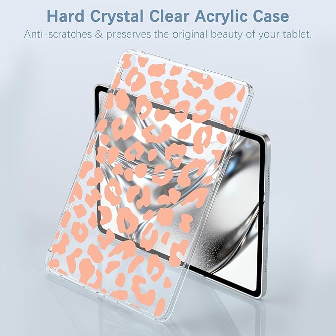 for iPad Air 13 (M3) 2025/ (M2) 2024Orange Leopard Print Crystal Clear CaseSlim Lightweight Anti-Scratch Soft TPU Bumper Hard Acrylic Back Cover for Women