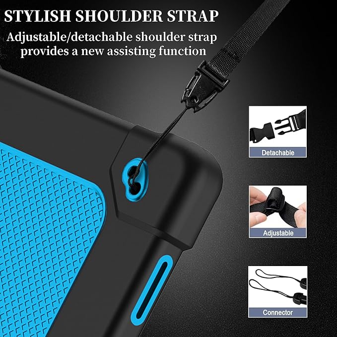 for Tmobile Revvl Tab 2 Tablet Case with 2 Pcs Screen ProtectorShockproof Kids Protective Case with Shoulder Strap Kickstand Cover for Tmobile Revvl Tab 2 Tablet 10.1 inch (Black/Blue)