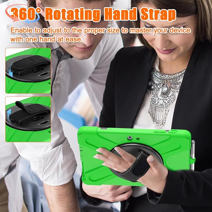 ZenRich Rugged Case for Surface Go 4 (2023)/Surface Go 3 (2021)/ Surface Go 2 (2020) Surface Go (2018) with Pen Holder Heavy Duty Shockproof Case with Stand Hand Strap and Shoulder Belt-Green