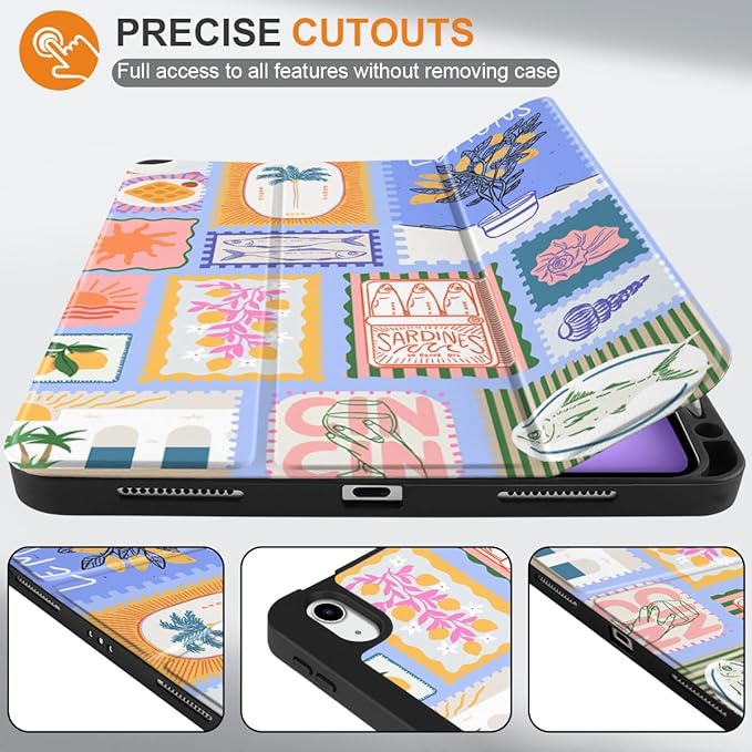 MEEgoodo for M4/M3/M2 iPad Air 11 inch Case 2026 2025 2024Case for iPad Air 5th Generation/iPad Air 4th Gen 10.9 inch 2022 2020 Tablet Cover with Soft TPU Back Shell Summer Stamps