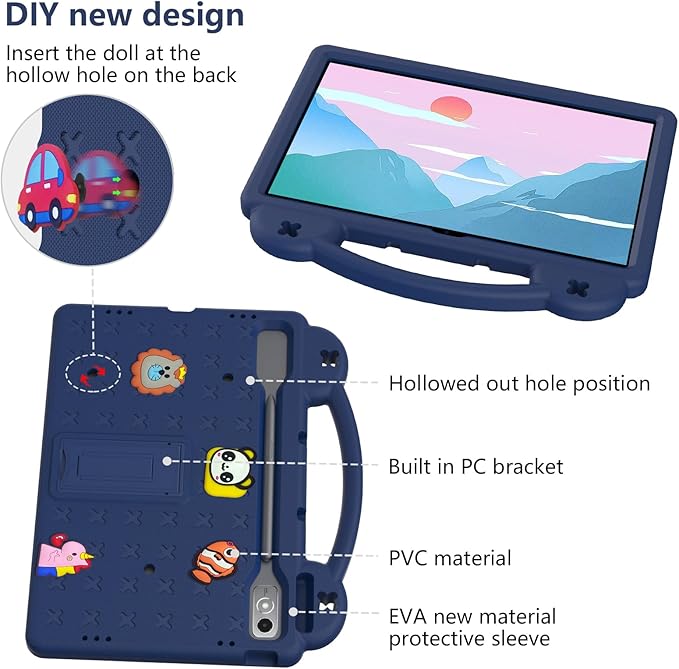 Compatible with Lenovo Tab P12 12.7 inch(2023) Tablet Case Lightweight Shockproof Protective Case with Shoulder Strap &amp Stand Handle for Girl Kid Gift - Navy Blue