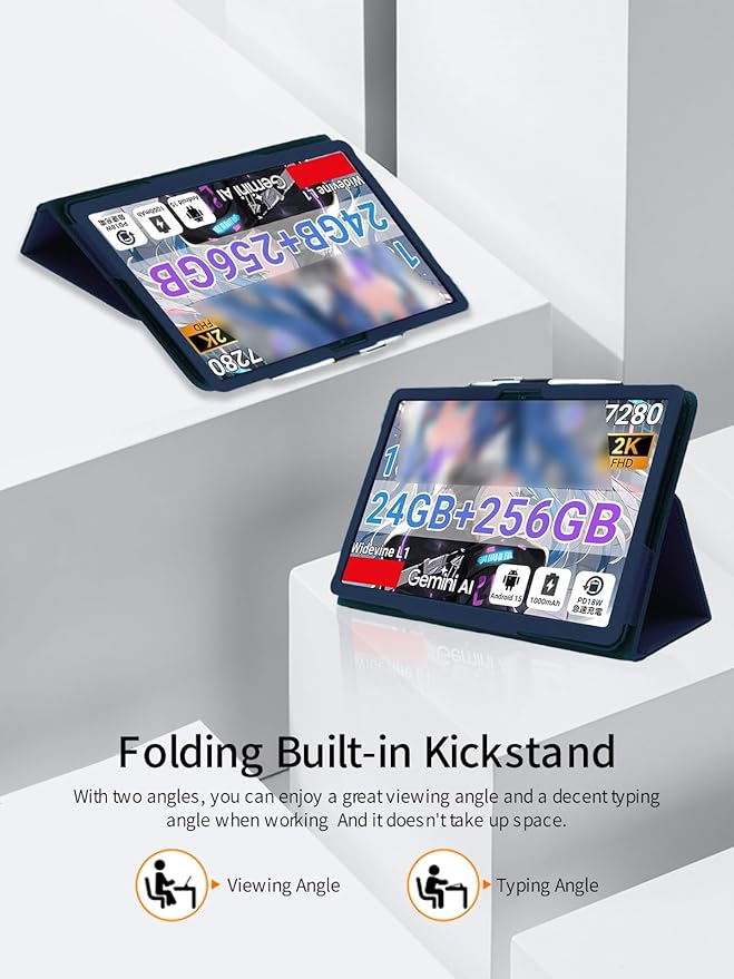 for TABWEE T60 Pro/VekfulPC T60 Pro 13.4 Inch Android Tablet CaseBOVUGAC Folding Stand Protective Cover with Pencil Holder and Wrist StrapFull Protection Premium PUScratch Resistant(Dark Blue)
