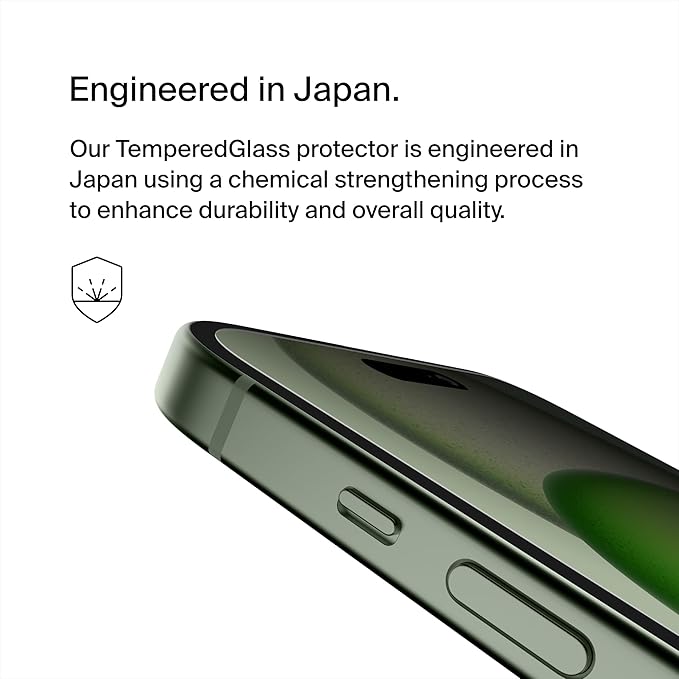 Belkin ScreenForce TemperedGlass Treated Privacy Screen Protector for iPhone 15 Plus and 14 Pro Max- Slim &amp Scratch-Resistant - Includes Easy Align Tray for Bubble Free Application
