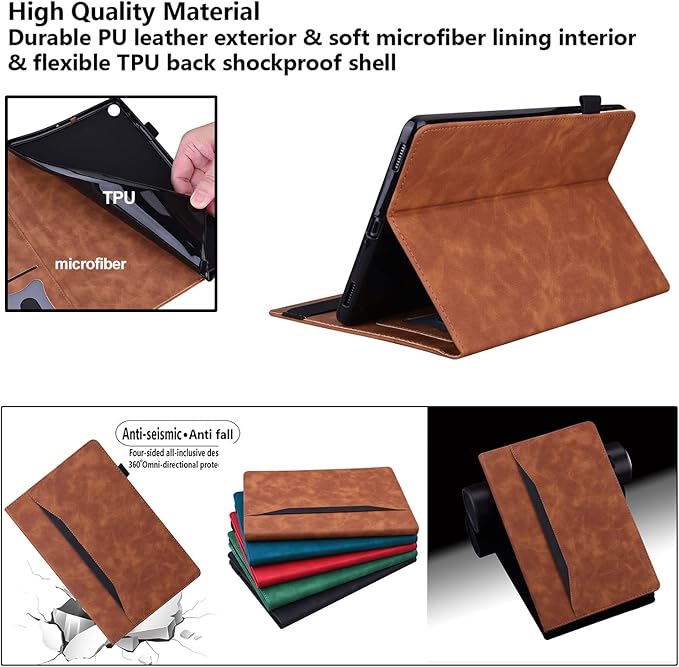 for Amazon Kindle Fire HD 10 &amp Fire HD 10 Plus Tablet Case 13th/11th Generation 10.1 (2023/2021) Folio Stand Embossed PU Leather Wallet Cover with Pencil Holder/Document Card Pockets Brown