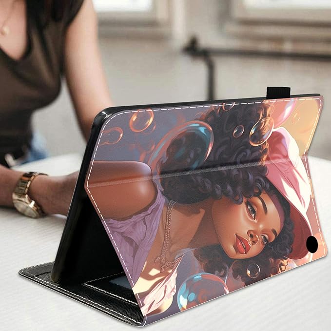 Case for All-New Amazon Fire HD 10 &amp 10 Plus Tablet 10.1 (13th/11th Generation 2023/2021 Release) Slim Stand Folio Cover with Card Slot &amp Auto Wake/Sleep - Fashion African American Girl