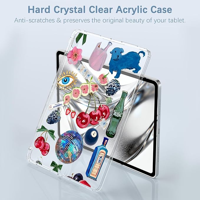 for iPad (A16) 11th Gen 2025 11/10th Gen 2022 10.9Cute Cherry Berries Crystal Clear CaseSlim Lightweight Anti-Scratch Soft TPU Bumper Hard Acrylic Back Cover for Women