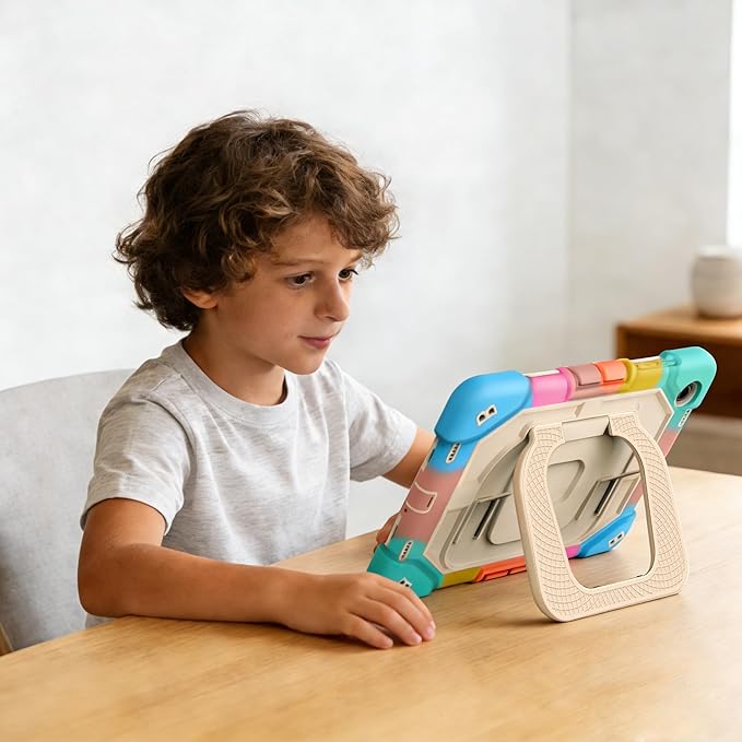 Case for Samsung Galaxy Tab A11+ 11 Inch 2025 (X230/X236B) Heavy Duty Shockproof Rugged Stand Hand Strap Protective Tablet Case for Tab A11 Plus Rainbow+Creamy White