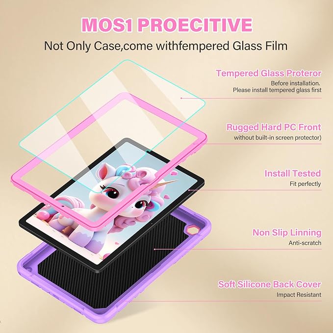 Case for Samsung Galaxy Tab A11+ Plus/ A9+ 11 inch 2025/2023 with Screen ProtectorUnicorn Stand Shoulder StrapShockproof for Galaxy Tab A11 Plus/A9 Plus Tablet Case Kids Girls (Purple)