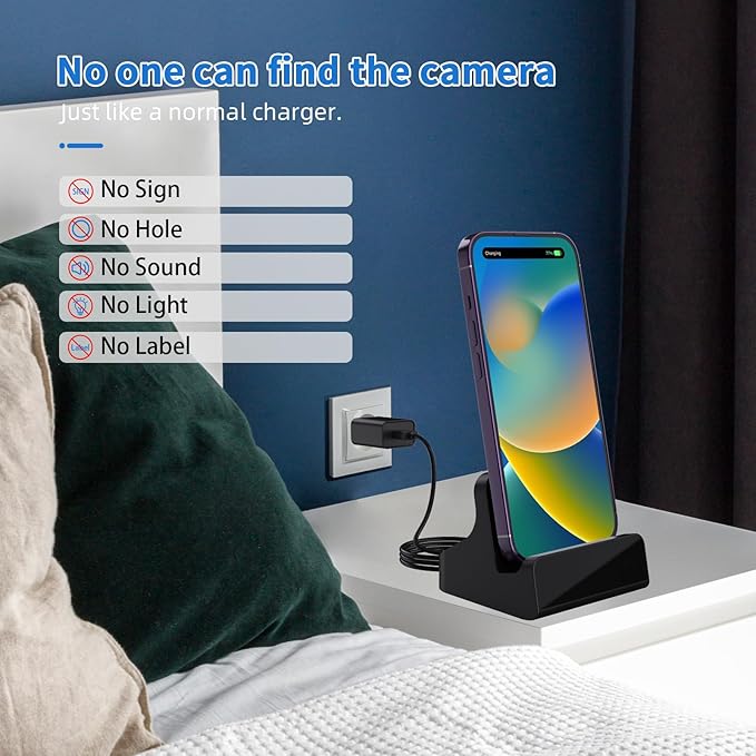 LIZVIE Wireless 5G USB-C 2K Phone Charger Dock 170° Wide-Angle Motion Detection Night Vision App View Control Loop SD Storage for Home/Office/Baby/Pets/Elderly Security.