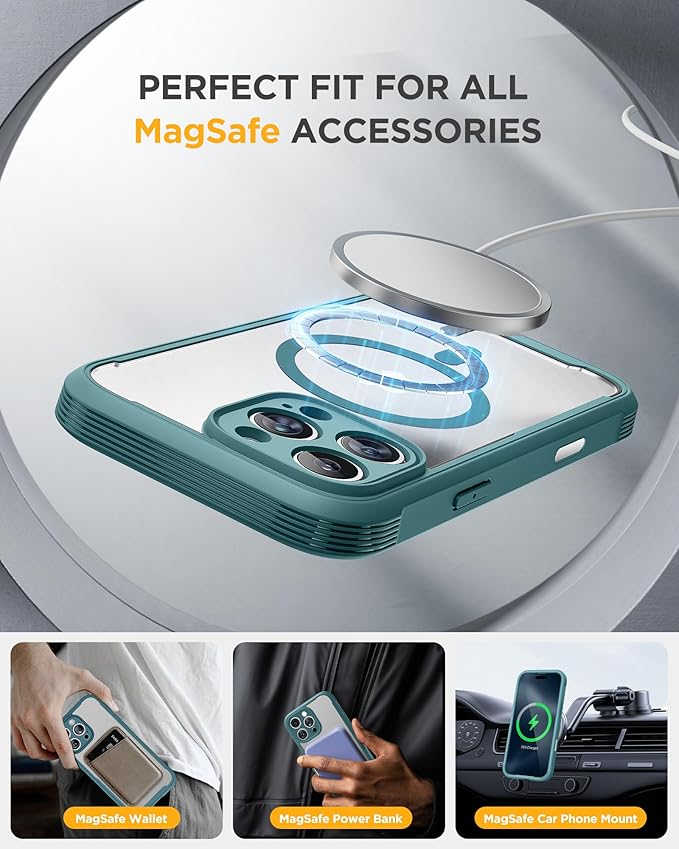 Miracase Magnetic for iPhone 16 Pro Case Full-Body Phone with Built-in Glass Screen Protector [Compatible with MagSafe] Military Drop Proof 16 Pro Cover Bumper 6.3 inch Green