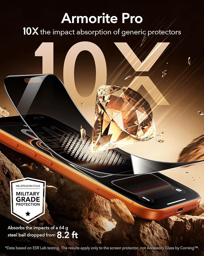 ESR Accessory Glass by Corning™ 3 Pack 9H+ Glass for iPhone 17 Pro Max Privacy Screen Protector with AR Anti-Reflective Technology Military Grade Shatterproof &amp Durable with UltraFit Tray