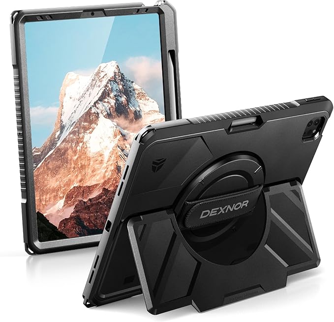 Dexnor Case for iPad Pro 12.9 inch 6th/5th/4th/3rd Gen (2022/2021/2020/2018)Rugged Protective Case with 360° Rotating Hand Strap &amp Stand &amp Screen Protector &amp Pencil Holder Shockproof Cove