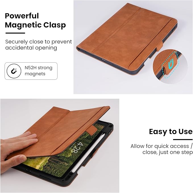 Handmade Case for iPad Pro 13 Inch (M5/M4) 2025/2024 with Pencil Holder PocketMagnetic ClosureAuto Sleep/WakeVegan Leather Folio Protective CoverMulti Angles StandBrown