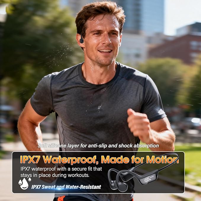 Bone Conduction Headphones Bluetooth 6.0 Earbuds Open Ear Headphones with Dual Driver Sound LED Display IP67 for Sport / running Dual Device Connection &amp Low-Latency Game Mode12 Hours Playtim