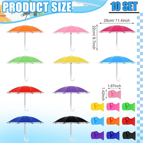10 PCS Mini Umbrella for Phone Sun Shade with Adjustable Fist Hand Suction Cup Stand Mobile Holder Universal Cell Phone Umbrellas for Summer Holiday UV Protection Beach Pool Travel Outdoor Sunshield