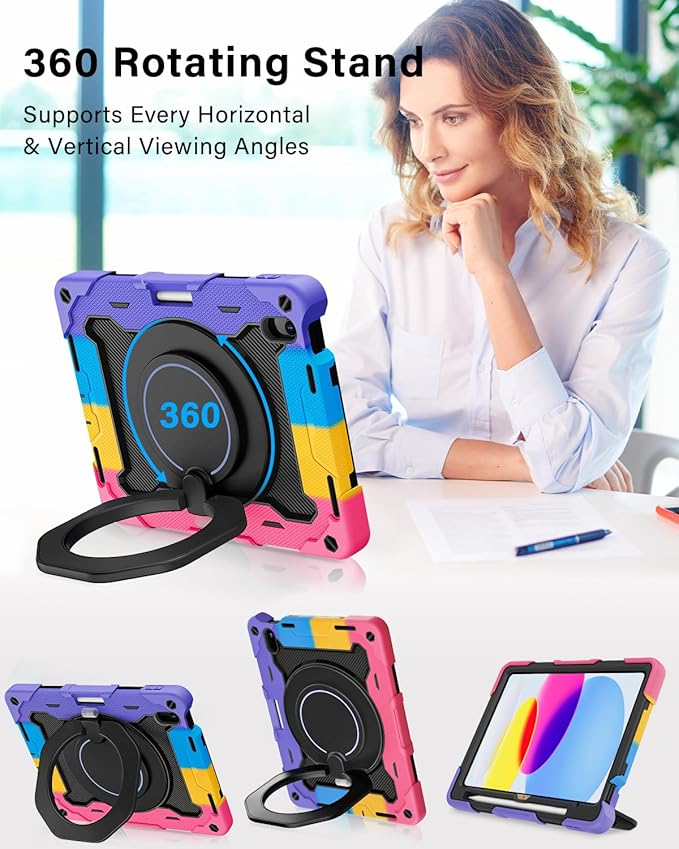 ROISKIN Case for iPad A16 11th Generation 11 Inch 2025 iPad 10th Generation Case 10.9 for Kids with Screen Protector360 Kickstand &amp HandlePen HolderShoulder StrapHeavy Duty Drop Protection