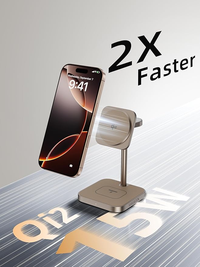 [Qi2 Certified ] LULULOOK 3 in 1 Charging Station with MagSafe 15W QI2 Wireless Charger Stand Magnetic Charger for iPhone 17/16/15/14/13/12 Series AirPods Pro/3/4 Apple Watch with 30W PD Adapter