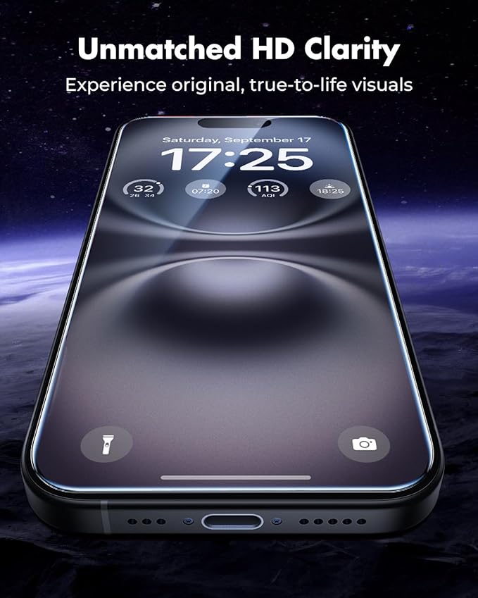 UNBREAKcable iPhone 16 Screen Protector 3-Pack 3 Tempered Glass + 3 Camera Lens Protectors 9H Hardness HD Clarity Anti-Fingerprint Case Friendly 6.1 Inch