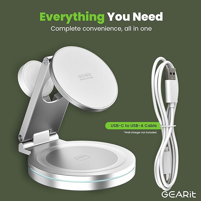 GEARit 3-in-1 Wireless Charging Station - Magsafe Compatible Charger Stand for Phone Watch Earbuds iPhone 14 15 16 16 Pro Pro Max Apple Watch Airpods Samsung Galaxy and Multiple Devices