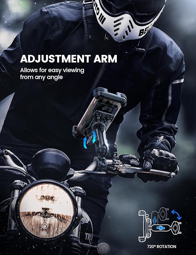 Lamicall Motorcycle Phone Mount Holder - [Dual Vibration Dampener] [Metal Adjustment Arm] Motorcycle Cell Phone Holder Bike Handlebar Phone Mount Gifts for iPhone 16 15 14 Pro Max 4.7-6.7 Phones
