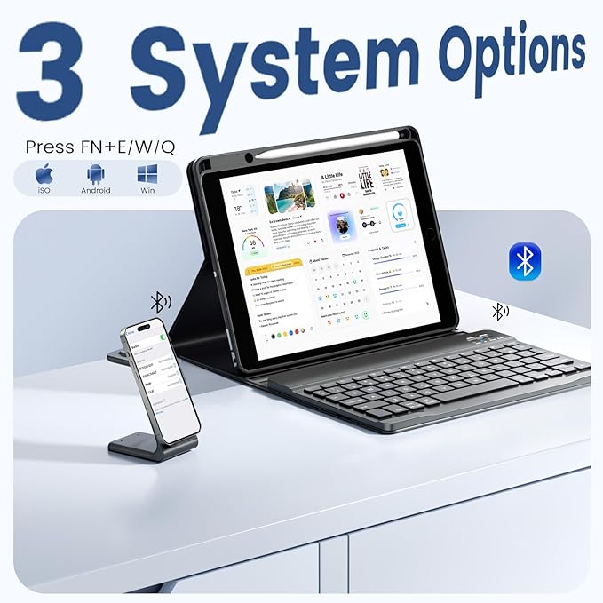 Keyboard Case for iPad 9th/8th/7th Generation 10.2 inch iPad Pro 10.5-inch Case with Keyboard &amp Pencil HolderiPad Air 3 2019 Removable Wireless Keyboard Smart Folio Tablet Cover(Black)