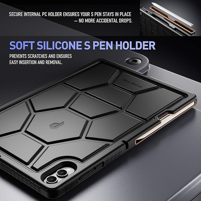 Poetic TurtleSkin Case for Samsung Galaxy Tab S11 Ultra (2025 Release) 14.6 inch Case with S Pen Holder Heavy Duty Shockproof Kids Friendly Protective Silicone Cover Black
