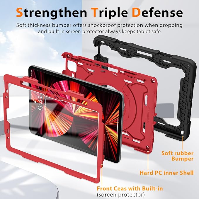 ROISKIN for iPad Air 11 inch M4/M3/M2 Case iPad Pro 11 inch 4th/3rd/2nd/1st GenerationiPad Air 5th/4th 10.9 inch CaseHeavy Duty Shockproof with 360 Stand Handle Shoulder Strap Pen Holder for Kids