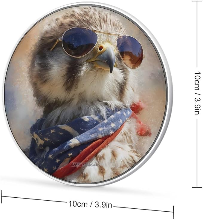 4th of July Hawks U.S.A. Fast Portable Charger 10W Funny Graphic Phone Charging Pad with USB Cable