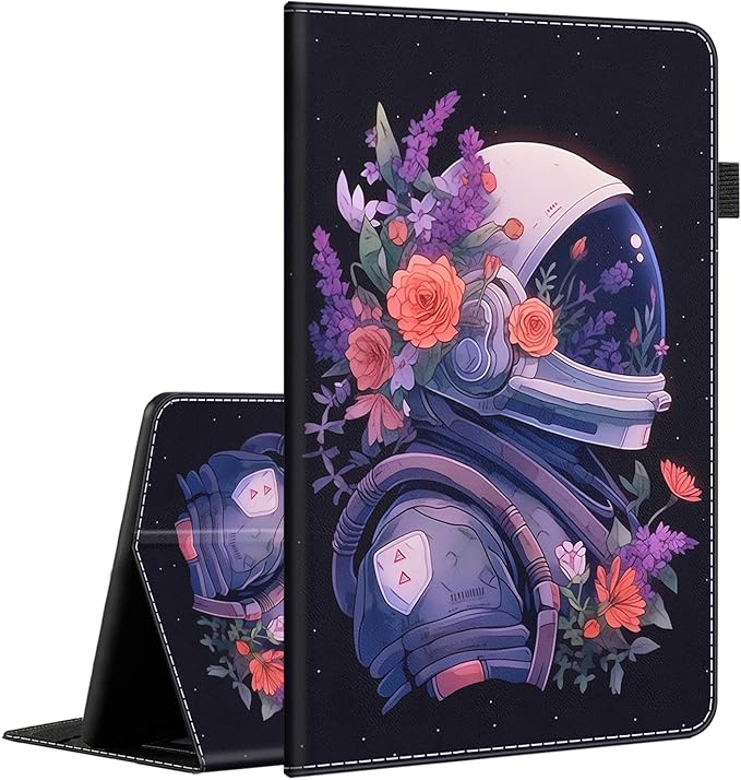 Case for Amazon Fire HD 10 Tablet (9th/7th/5th Generation2019/2017/2015 Release) Multi-Angle Smart Stand Cover Auto Sleep/Wake for Fire 10.1 InchAstronaut Flower